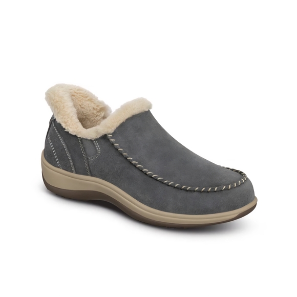 Orthofeet Women's Lorin Hands-Free Suede Slipper-Shoes Gray - Picture 7 of 9